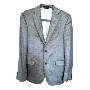 Saks Fifth Avenue Two-Button Cashmere Silk Blend Herringbone Grey Blazer Sz 38R